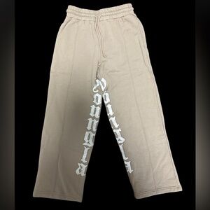 YoungLA Beige Fleece Sweatpants with White Label Detail Size: Medium